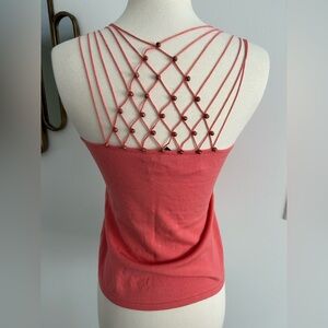 NWT New York & Company Co Tank Top Pink Salmon Coral Shirt Beads and Straps